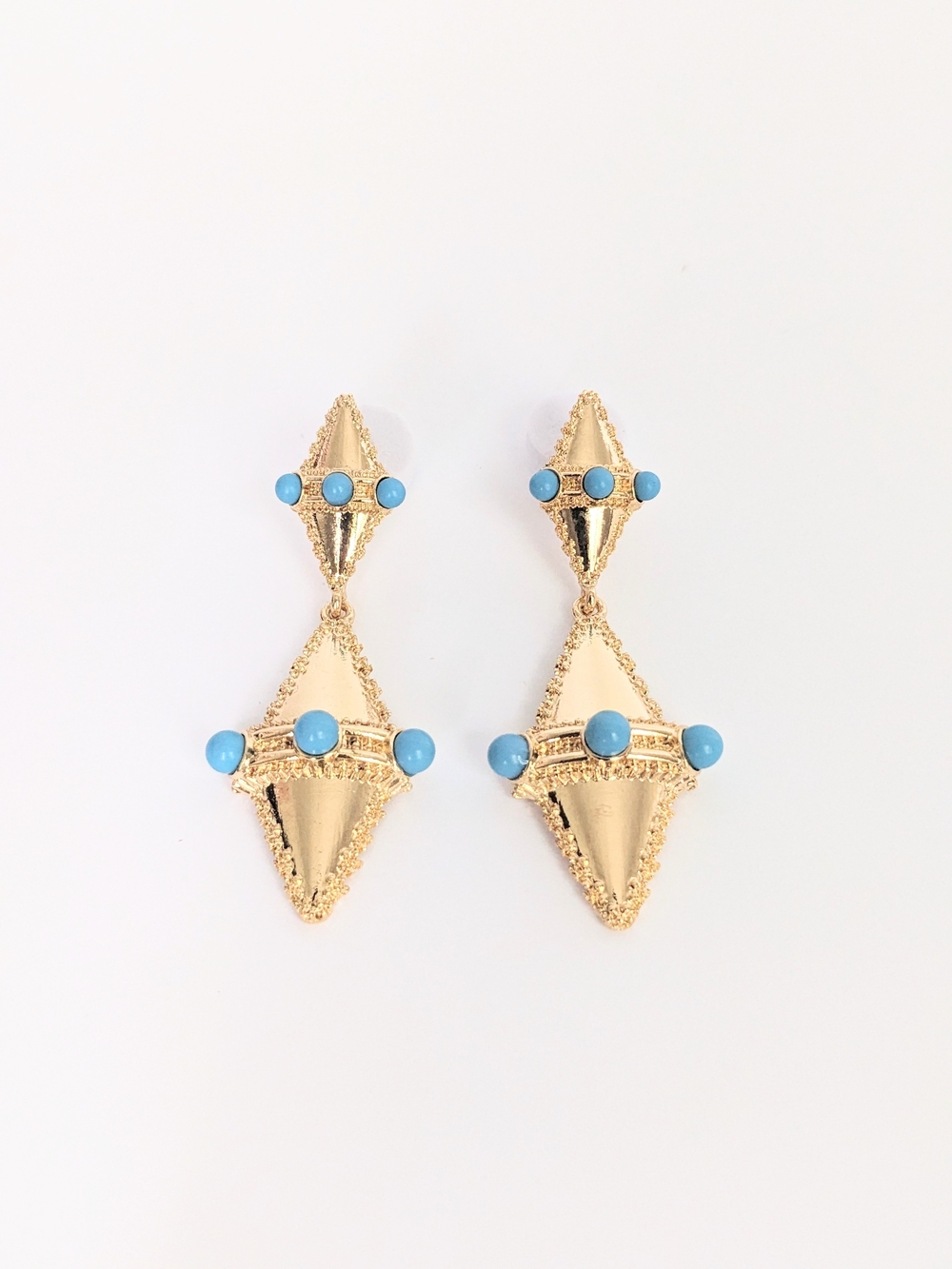 Gold Drop Earrings with Blue Stones
